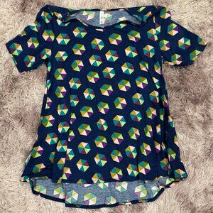 Lularoe Perfect T (Dark Blue with Geometric Pattern)